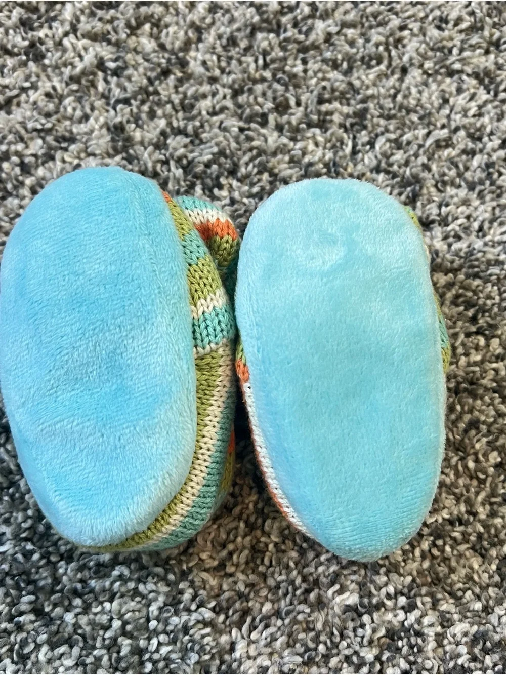 Baby Knit Puppy Slippers - Aqua and Orange